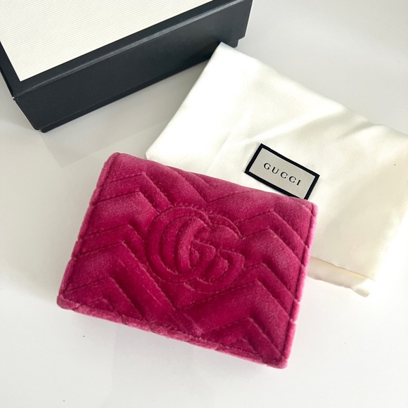 Authentic Gucci Velvet Pearl Embroidered Marmont Rose Raspberry Wallet Card Case - Picture 4 of 6
